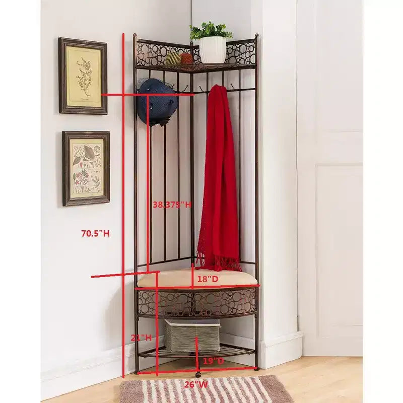 Banc de rangement Salini Metal Corner pour entrée/couloir avec porte-manteau