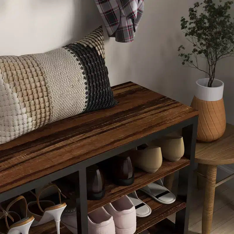 Porte-manteau avec 5 crochets, banc et range-chaussures pour 10 paires de chaussures pour l'entrée, porte-manteau banc à chaussures 2 en 1