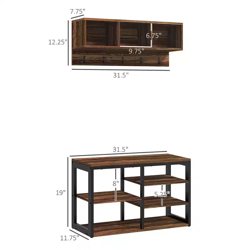 Porte-manteau avec 5 crochets, banc et range-chaussures pour 10 paires de chaussures pour l'entrée, porte-manteau banc à chaussures 2 en 1