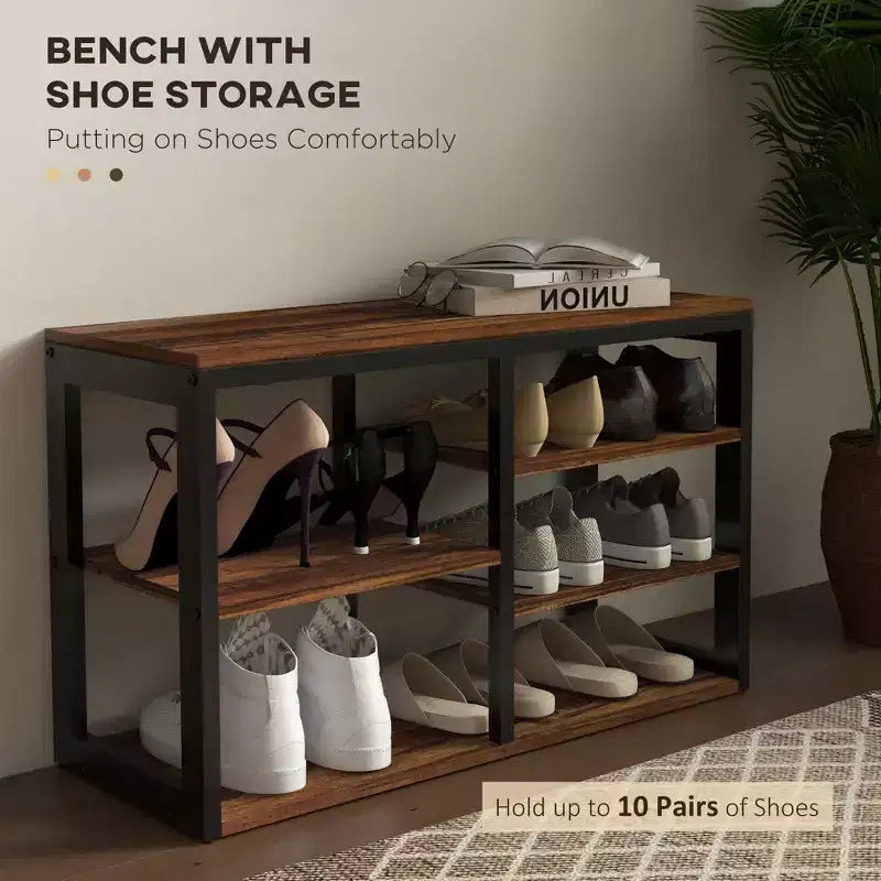 Porte-manteau avec 5 crochets, banc et range-chaussures pour 10 paires de chaussures pour l'entrée, porte-manteau banc à chaussures 2 en 1
