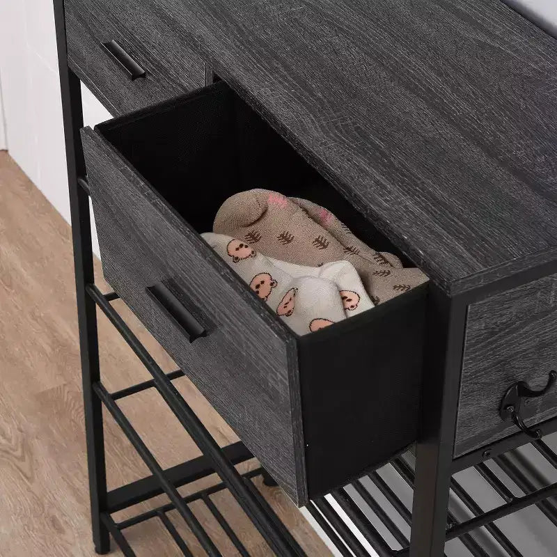 Meuble de rangement à chaussures peu encombrant, étagères à 4 niveaux + 2 tiroirs, meuble de rangement de 80 cm de large pour entrée avec crochets, design moderne