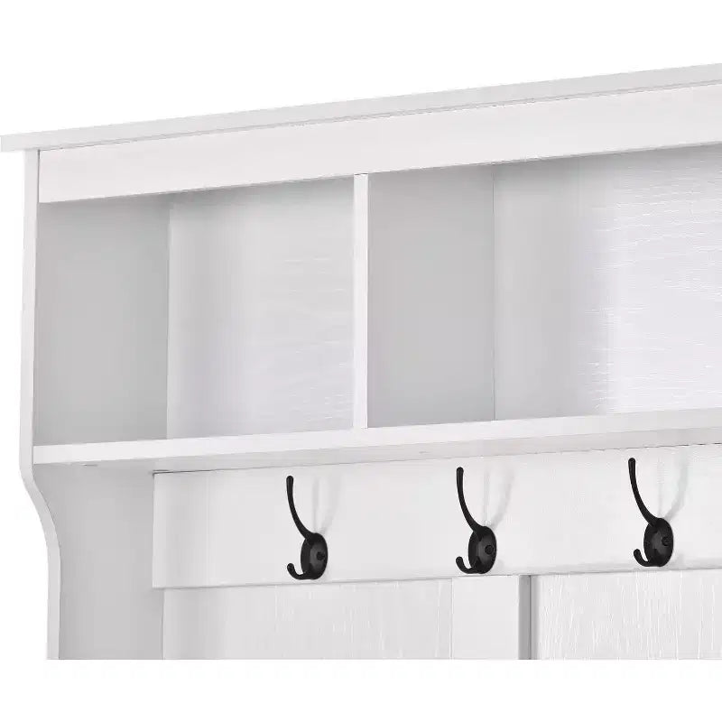 Porte-manteau gain de place, porte-manteau de 152 cm avec crochets en métal et 24 casiers à chaussures, banc d'entrée pour l'organisation de la maison