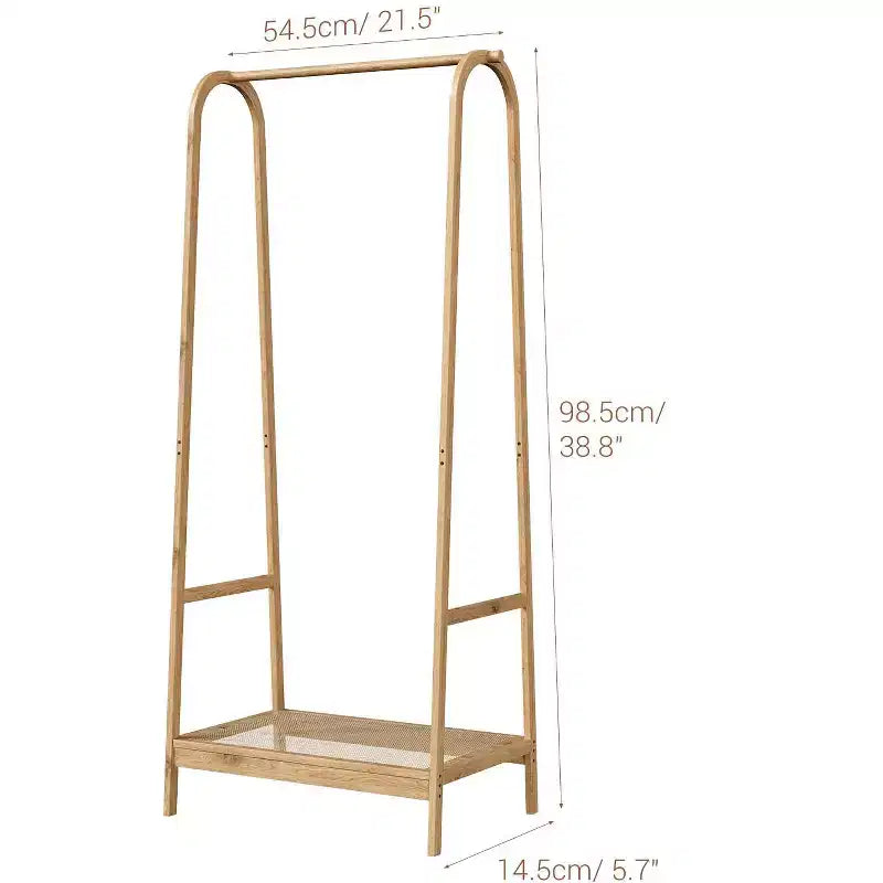 Portant à vêtements avec étagère de rangement, Portant à vêtements autoportant en bambou pour chambre à coucher, balcon, magasin de vêtements, Organiseur de rangement de vêtements, Bois