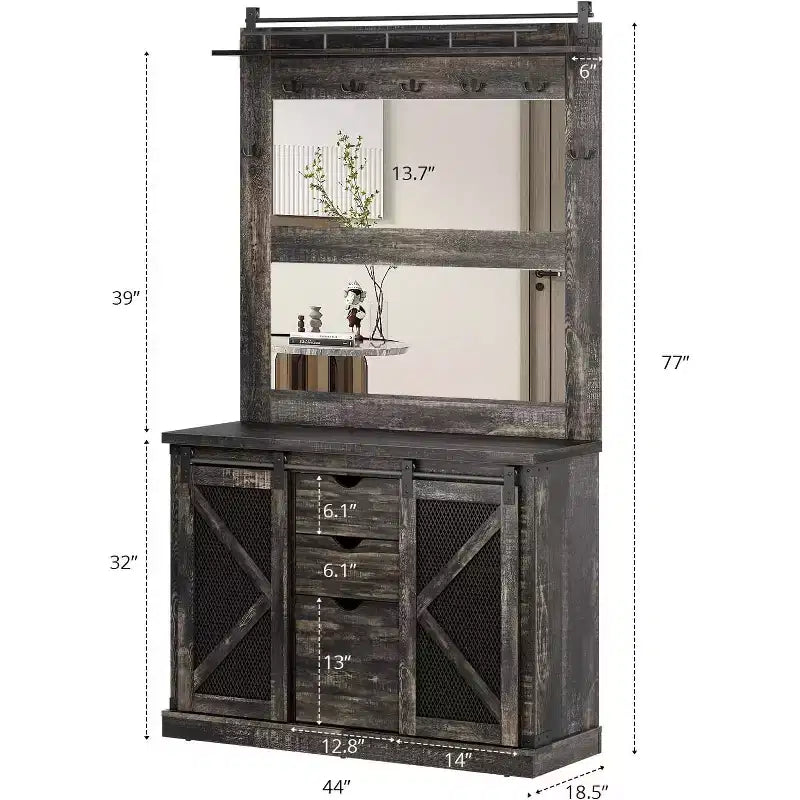 Arbre d'entrée Acekool avec casiers à chaussures, 7 crochets, 3 tiroirs de rangement et deux miroirs, organisateur de banc d'entrée, meuble de vestibule, blanc
