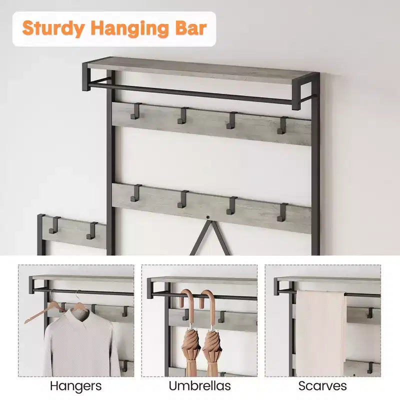 Meuble de rangement pour chaussures d'entrée avec banc, porte-manteau d'entrée avec 7 crochets et étagère de rangement, porte-manteau d'entrée pour couloir, buanderie, chambre