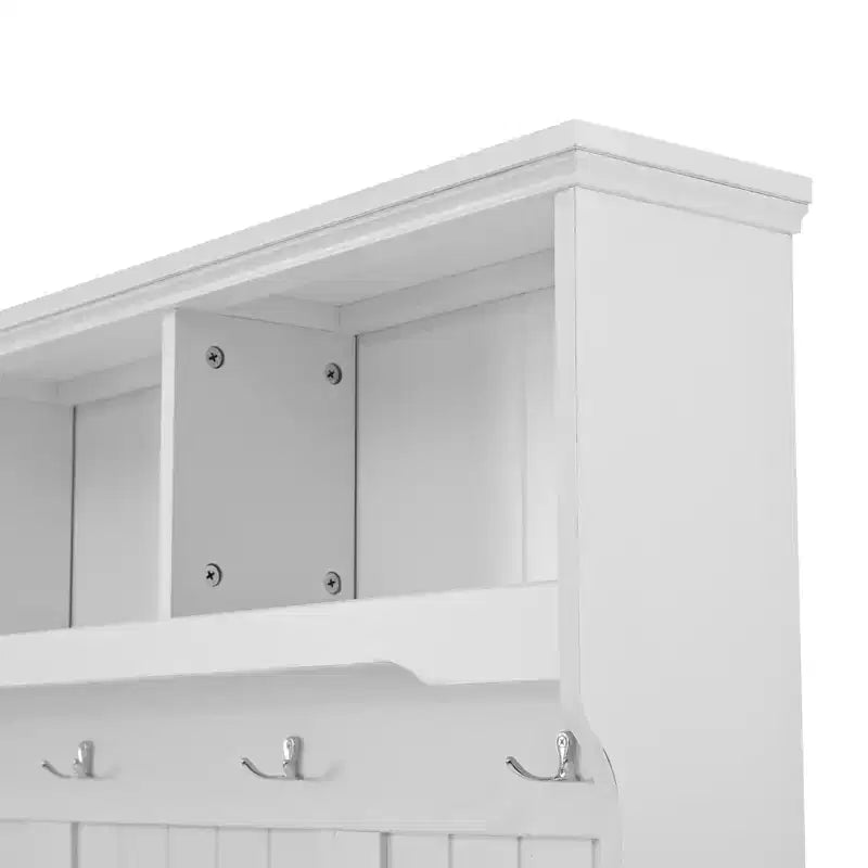 Meuble d'entrée avec banc à chaussures, 4 patères et étagères ouvertes, meuble d'entrée moderne avec banc et rangement à chaussures, porte-manteau 4-en-1 pour couloir, salon