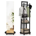 Costway Coat Rack with Full Length Mirror, 3 Hooks & Storage Shelves, 360 Swivel Wheels Browm/Natural/Black & Walnut