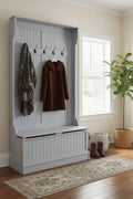Okak 38IN Entryway Hall Tree with 5 Metal Hooks, Coat Tree with Shoe Storage and Top Door, Freestanding Coat Rack for Living Room, Entryway, Gray