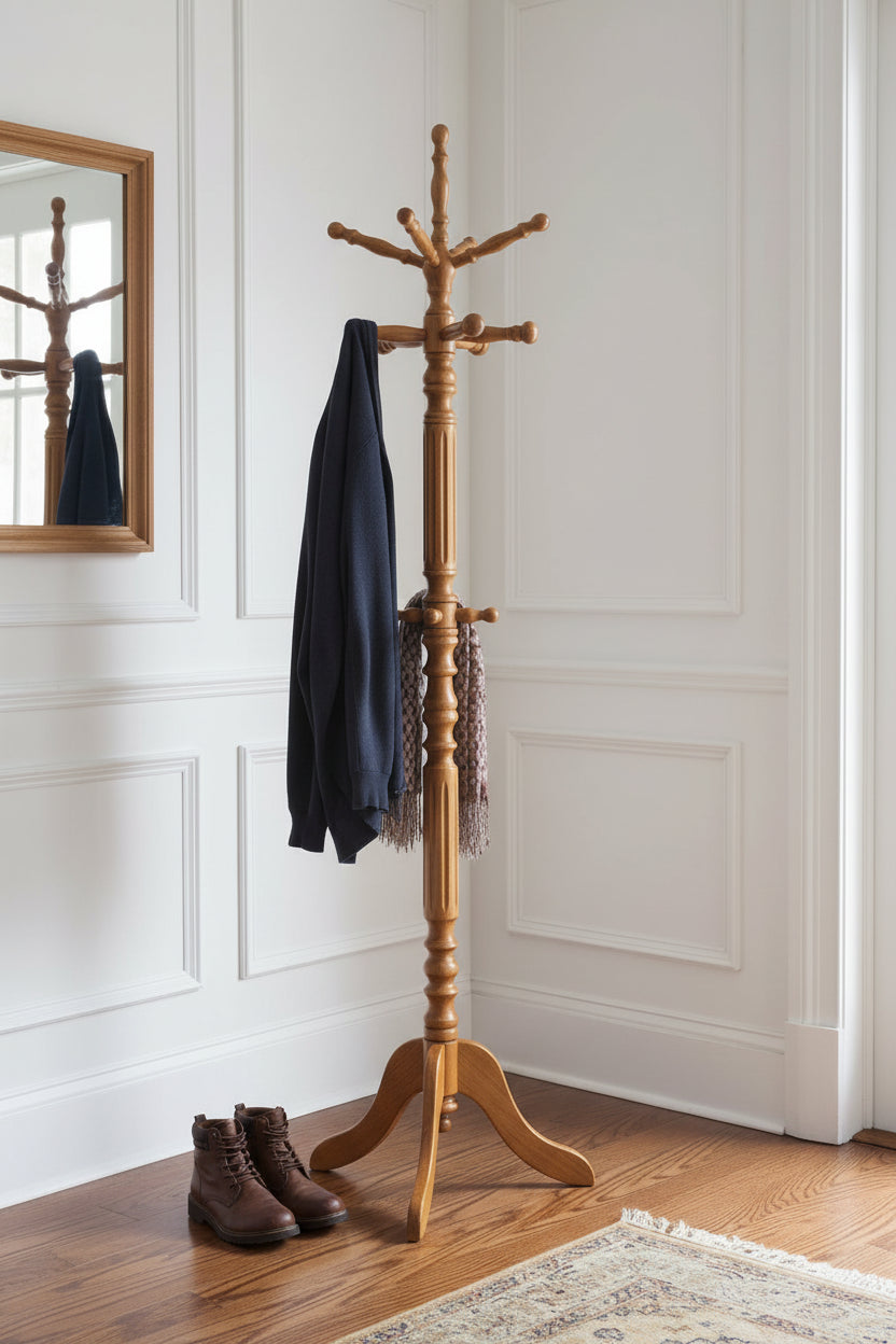 Okak Vintage Coat Rack with 11 Hooks, Freestanding Hall Tree with Space-Saving Design, Coat Tree for Entryway, Living Room, Bedroom, Brown