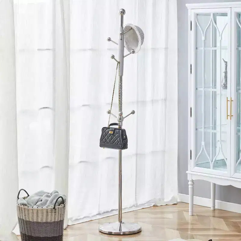 Porte-manteau moderne en acier inoxydable, arbre d'entrée avec support amovible, porte-manteau sur pied pour salon, entrée, chambre, argent