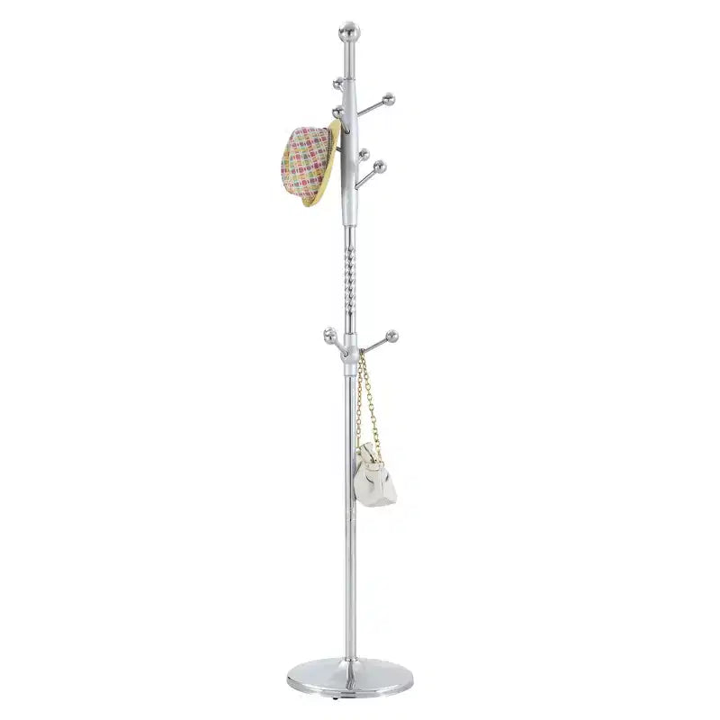 Porte-manteau moderne en acier inoxydable, arbre d'entrée avec support amovible, porte-manteau sur pied pour salon, entrée, chambre, argent