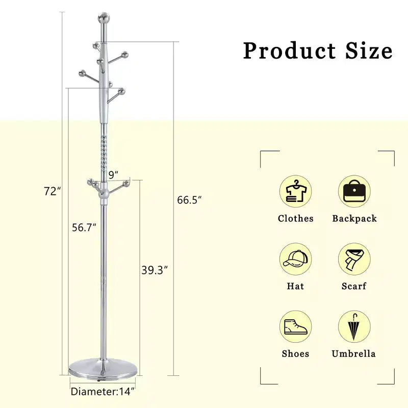 Porte-manteau moderne en acier inoxydable, arbre d'entrée avec support amovible, porte-manteau sur pied pour salon, entrée, chambre, argent