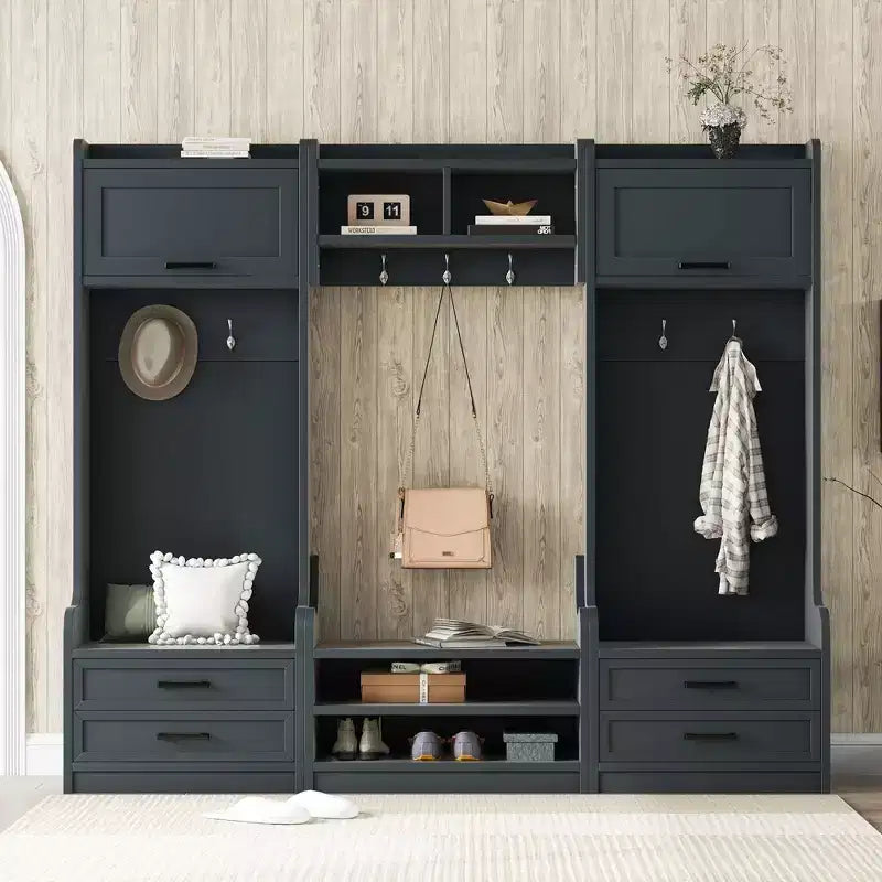 Meuble d'entrée avec banc et rangement à chaussures, porte-manteau à 7 crochets, tiroirs, armoire, meuble d'entrée multifonction détachable