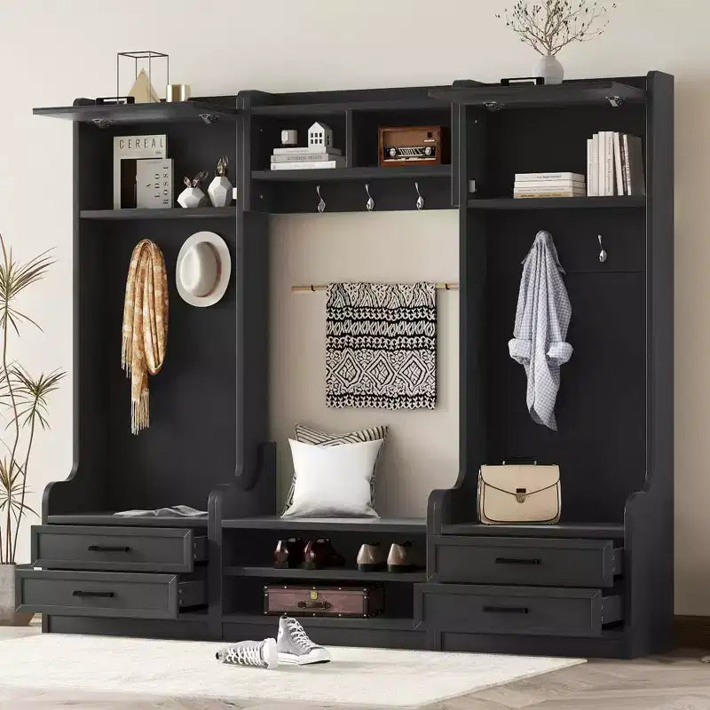 Meuble d'entrée avec banc et rangement à chaussures, porte-manteau à 7 crochets, tiroirs, armoire, meuble d'entrée multifonction détachable