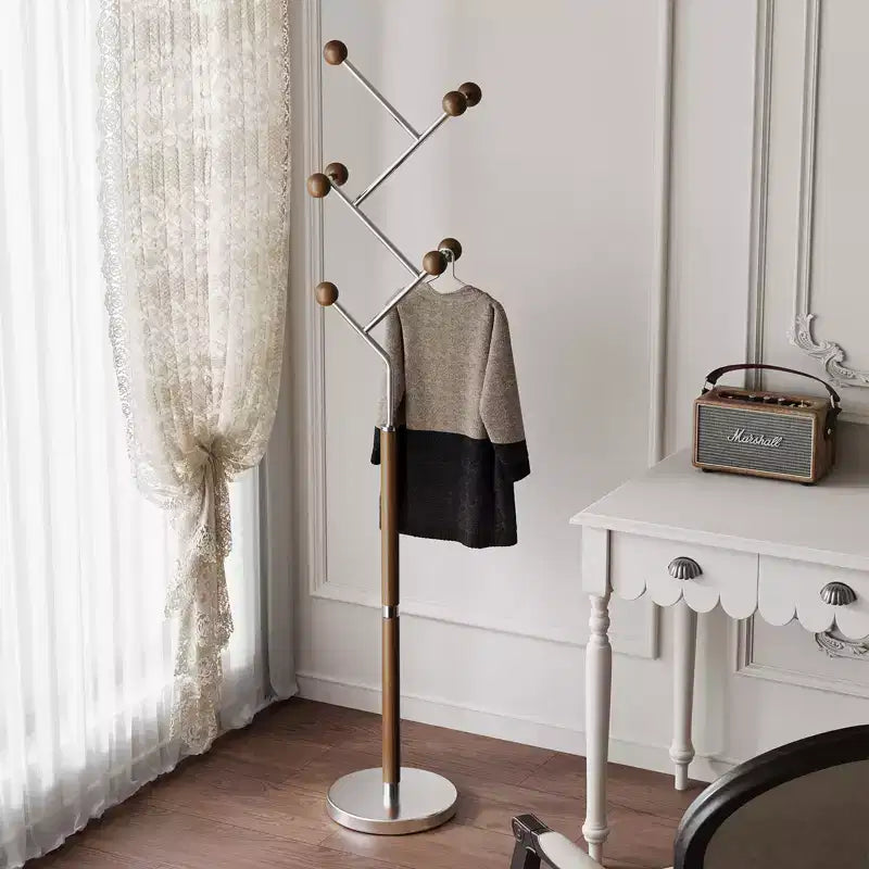 Porte-manteau autoportant à base en marbre lourd, porte-manteau en métal extra-stable avec 8/9 crochets en bois massif pour vêtements, chapeaux et sacs