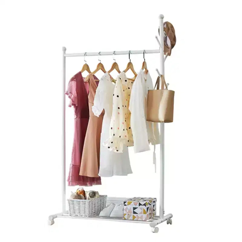 Portant à vêtements métallique Acekool avec roulettes, organisateur de vêtements roulant avec crochets