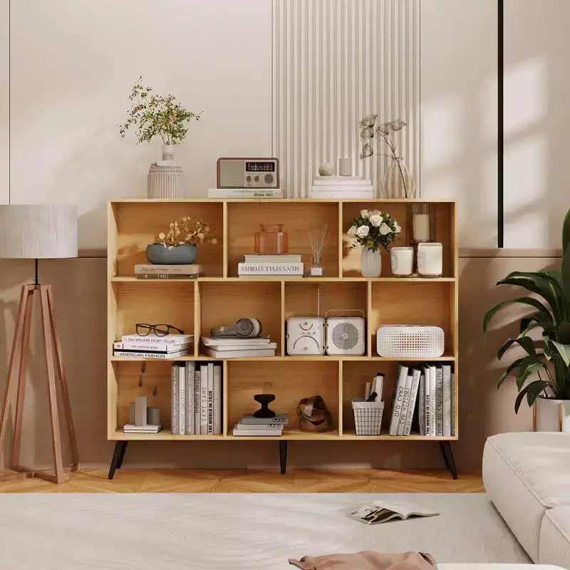 Étagère de rangement moderne à 10 cubes, organisateur de présentation ouvert à 3 niveaux avec base métallique renforcée pour salon et bureau à domicile