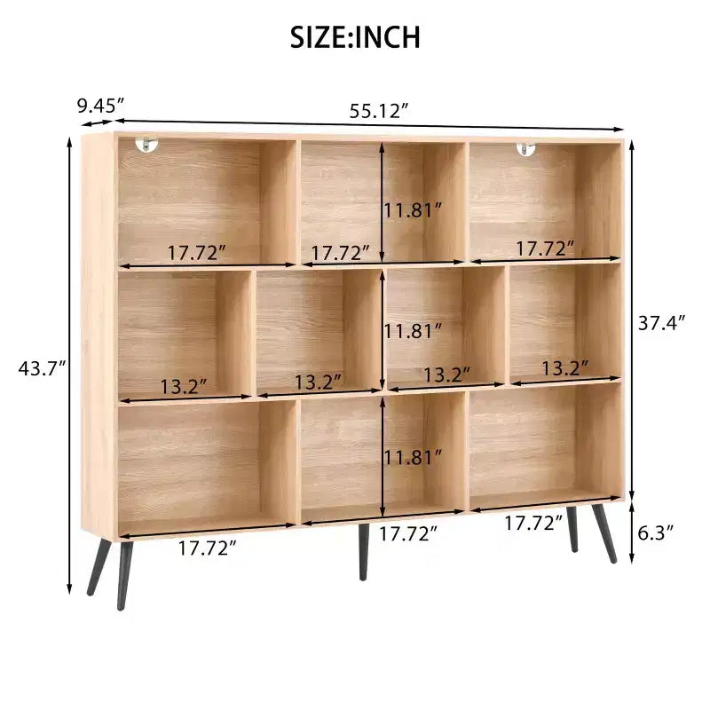 Étagère de rangement moderne à 10 cubes, organisateur de présentation ouvert à 3 niveaux avec base métallique renforcée pour salon et bureau à domicile