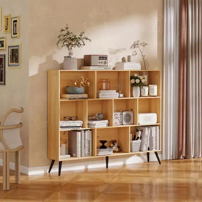 Étagère de rangement moderne à 10 cubes, organisateur de présentation ouvert à 3 niveaux avec base métallique renforcée pour salon et bureau à domicile