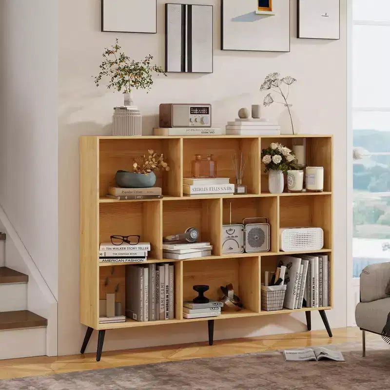 Étagère de rangement moderne à 10 cubes, organisateur de présentation ouvert à 3 niveaux avec base métallique renforcée pour salon et bureau à domicile