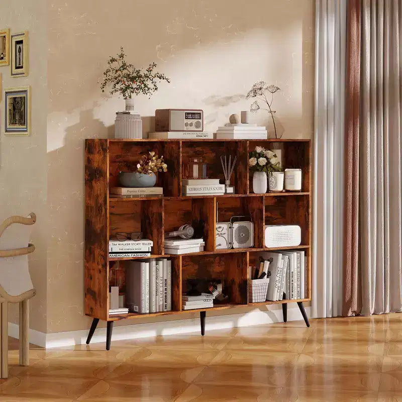 Étagère de rangement moderne à 10 cubes, organisateur de présentation ouvert à 3 niveaux avec base métallique renforcée pour salon et bureau à domicile