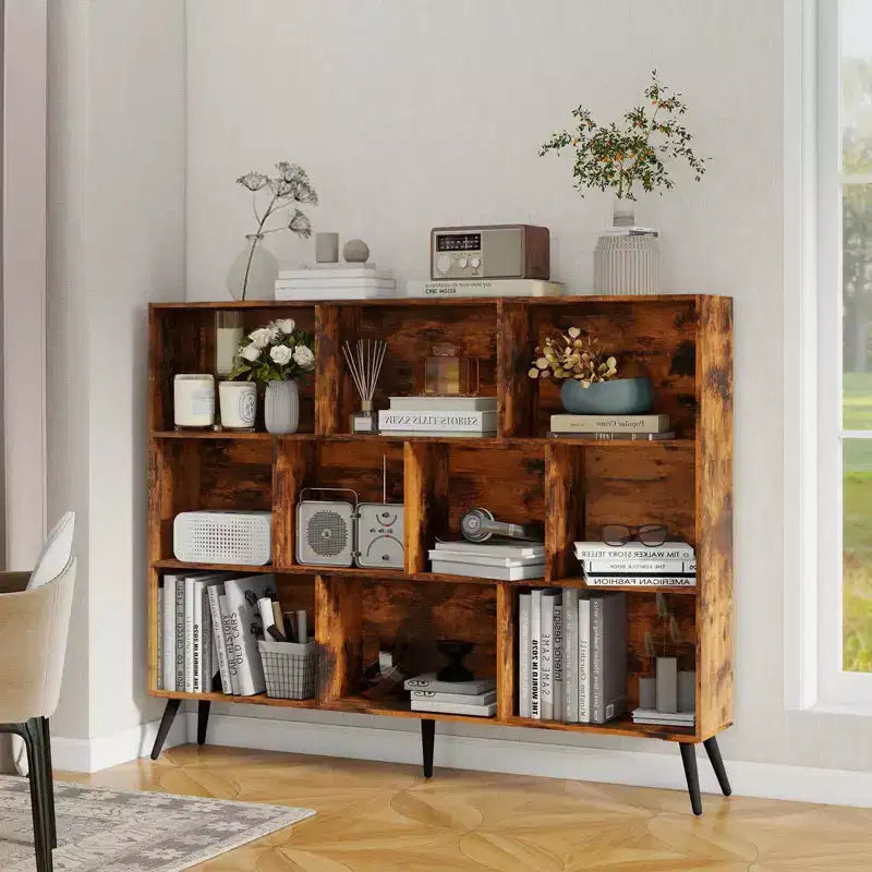 Étagère de rangement moderne à 10 cubes, organisateur de présentation ouvert à 3 niveaux avec base métallique renforcée pour salon et bureau à domicile