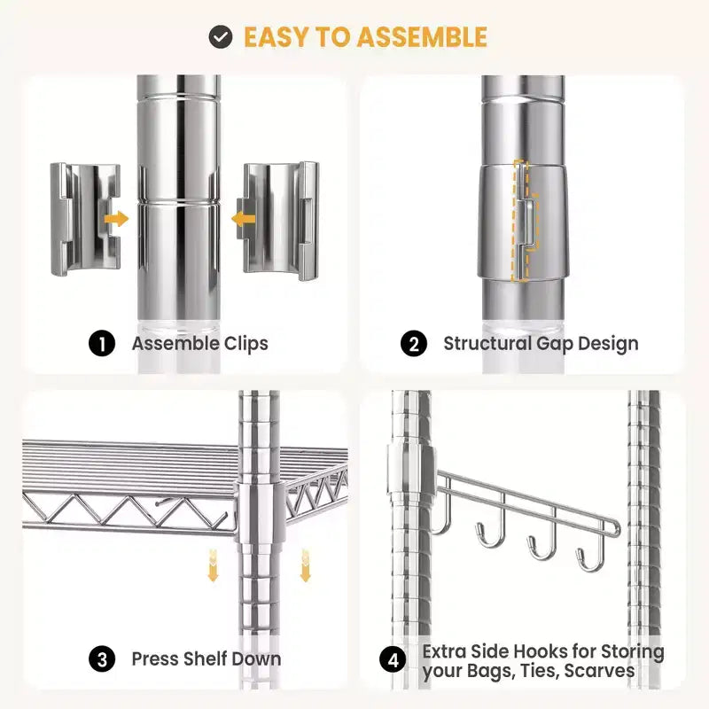 Portant à vêtements à 3 niveaux avec roulettes, portant à vêtements robuste avec 2 tringles de suspension, organisateur de placard autoportant pour chambre à coucher et salon