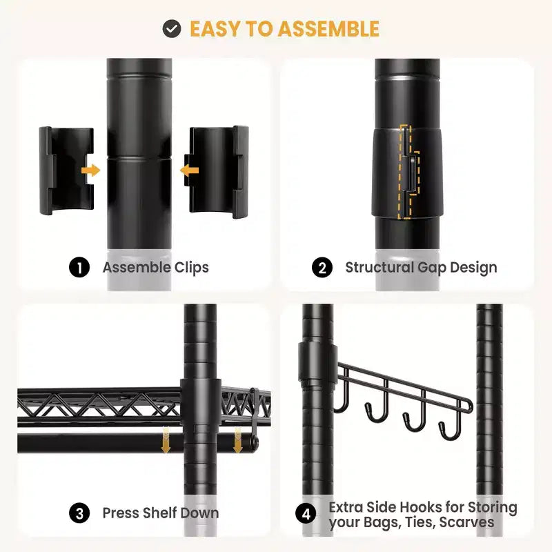 Portant à vêtements à 3 niveaux avec roulettes, portant à vêtements robuste avec 2 tringles de suspension, organisateur de placard autoportant pour chambre à coucher et salon