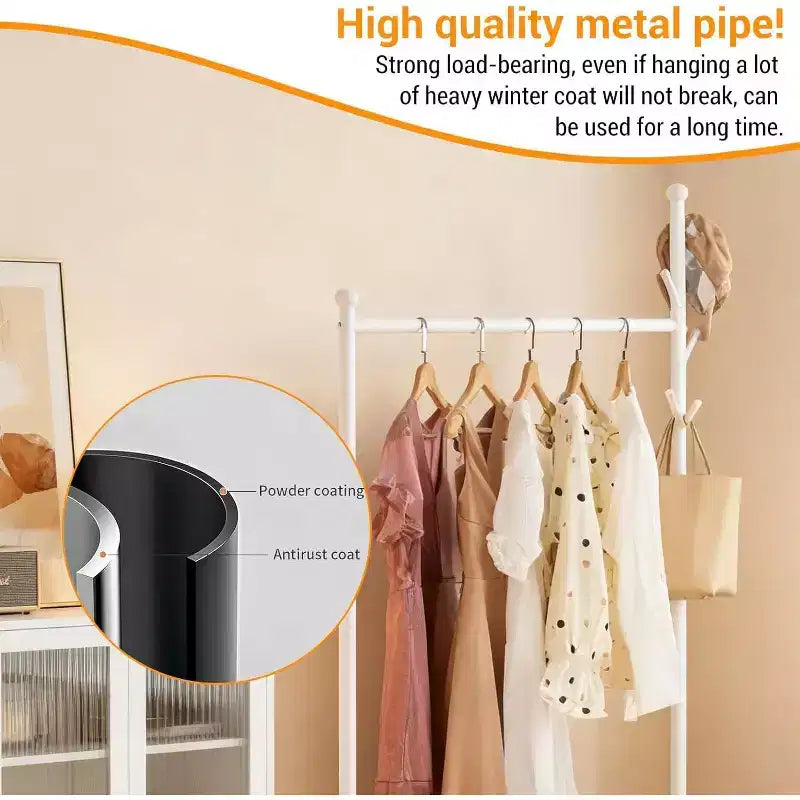 Portant à vêtements en métal avec roulettes, penderie mobile robuste sur pied, étagère de rangement inférieure et crochets, organisateur de garde-robe roulant pour chambre, placard