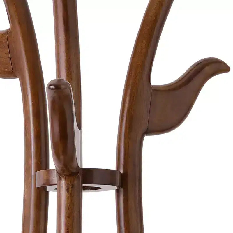 Porte-manteau autoportant créatif en forme de S, porte-manteau en bois massif avec 6 crochets et base ronde robuste, pour manteaux, chapeaux et sacs