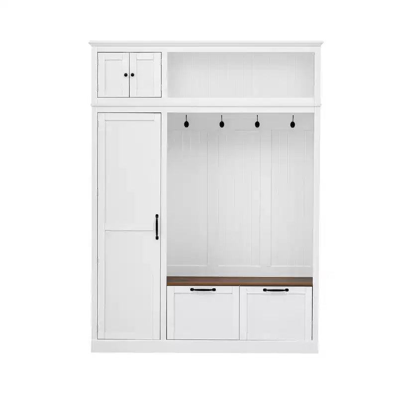 Arbre d'entrée 3-en-1 avec banc, porte-manteau avec meuble de rangement, tiroirs et crochets, organisateur d'entrée multifonctionnel - ModernLuxe