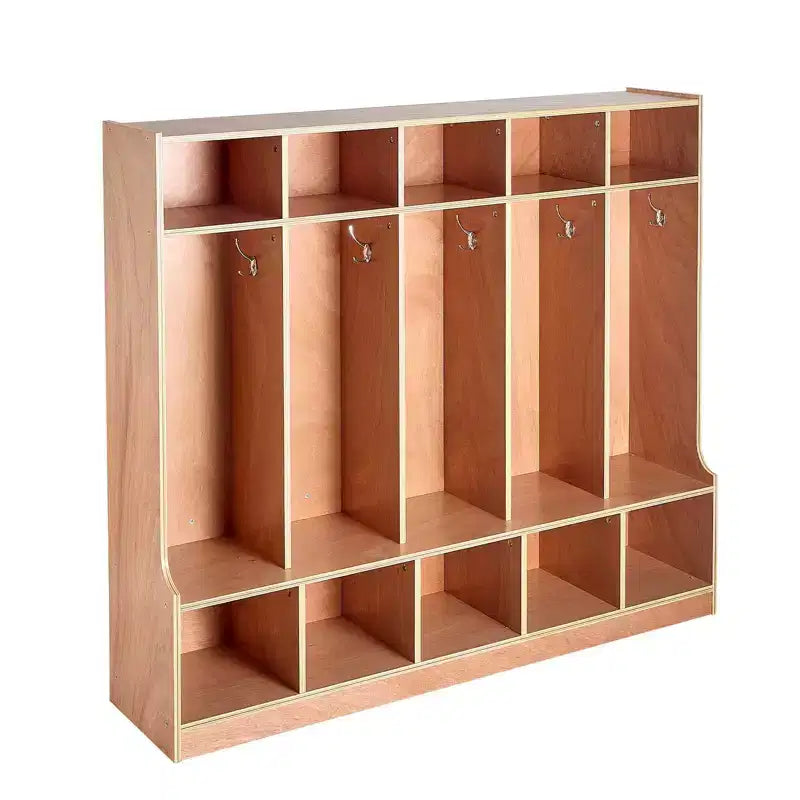 Porte-manteau enfant à 5 sections, meuble de rangement cubby en bois pour tout-petits avec 10 patères, tapis antidérapant, casiers modernes pour enfants