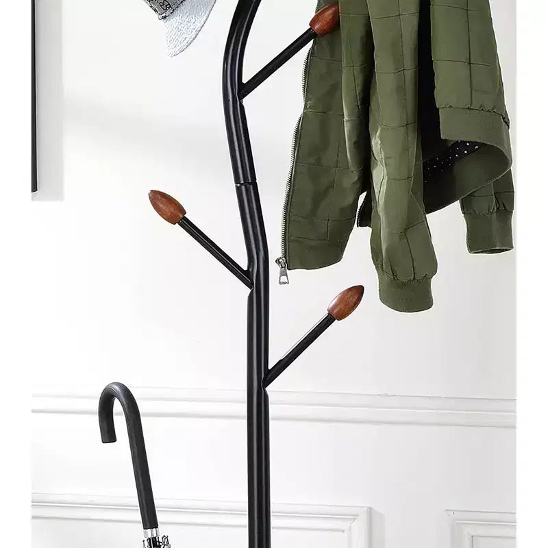 Porte-manteau Billie Black Tree de 193 cm avec patères en noyer et porte-parapluie - Ore International