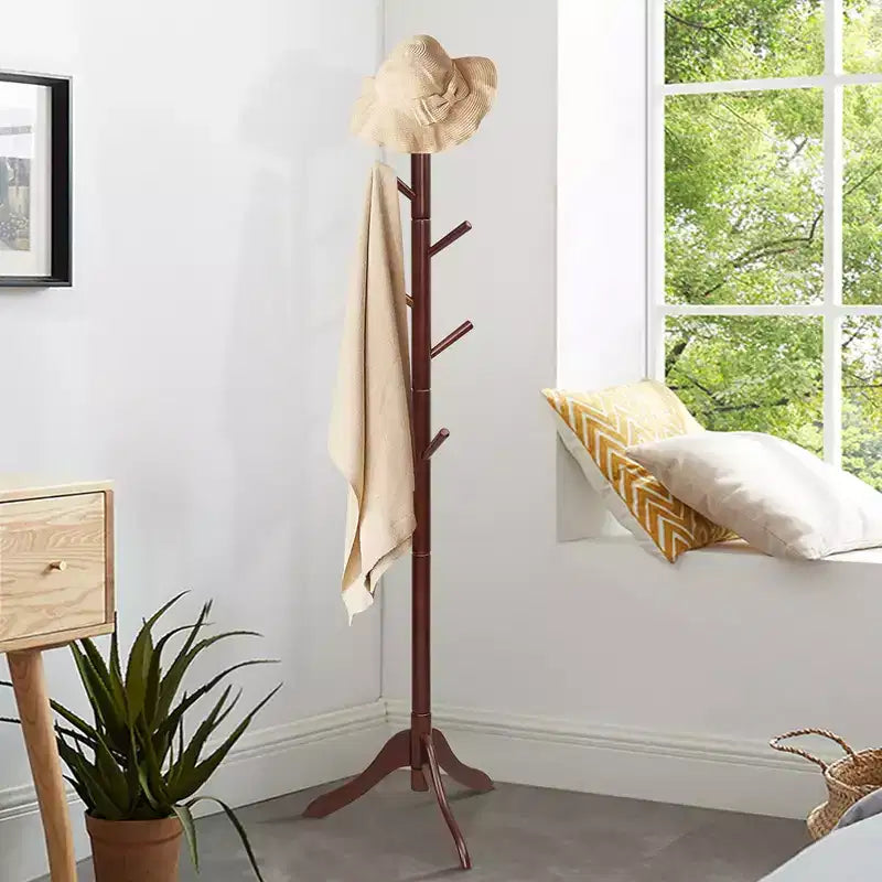 Portemanteau sur pied en bois pour entrée/vestibule avec 2 hauteurs réglables et 8 crochets Gris/Marron