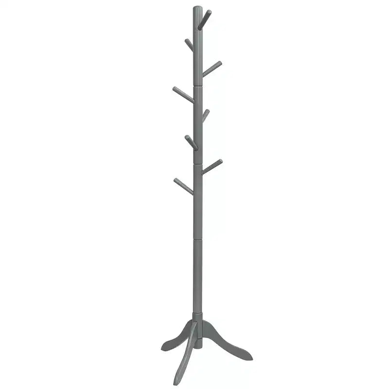 Portemanteau sur pied en bois pour entrée/vestibule avec 2 hauteurs réglables et 8 crochets Gris/Marron