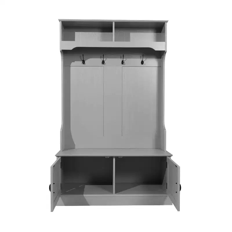 Meuble d'entrée Fraser Flash Furniture avec banc de rangement à double porte, portemanteau avec 4 crochets doubles et 2 compartiments de rangement supérieurs