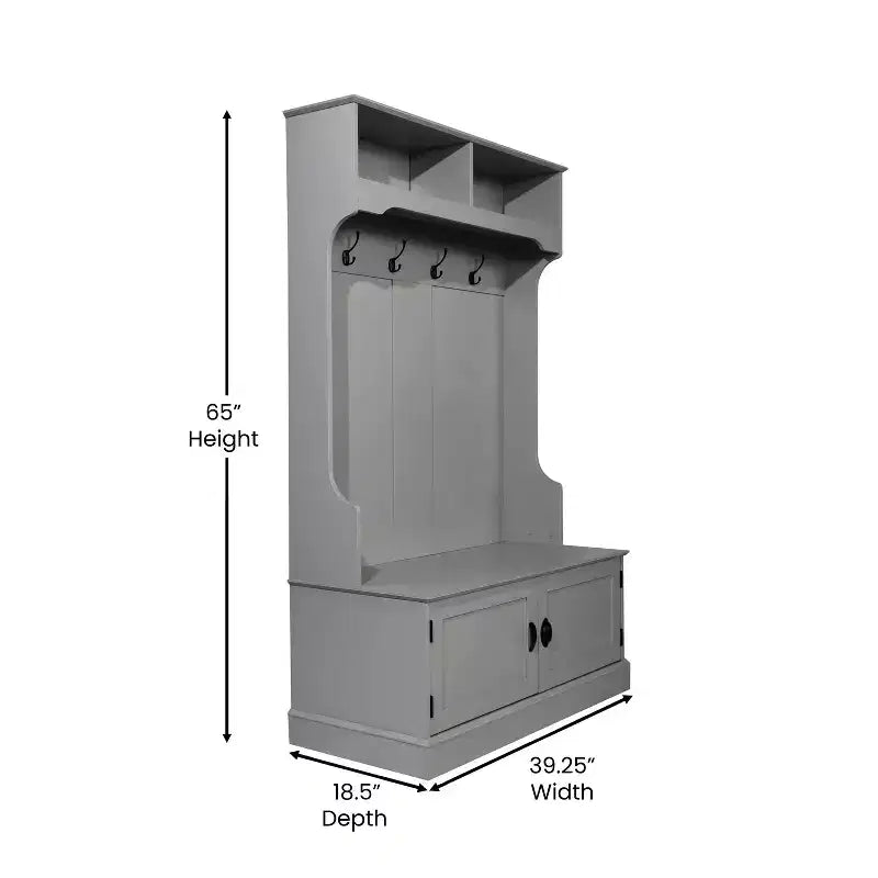 Meuble d'entrée Fraser Flash Furniture avec banc de rangement à double porte, portemanteau avec 4 crochets doubles et 2 compartiments de rangement supérieurs