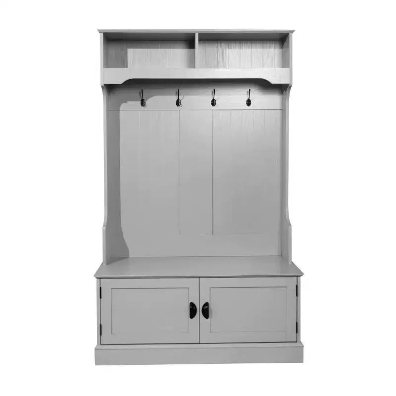 Meuble d'entrée Fraser Flash Furniture avec banc de rangement à double porte, portemanteau avec 4 crochets doubles et 2 compartiments de rangement supérieurs