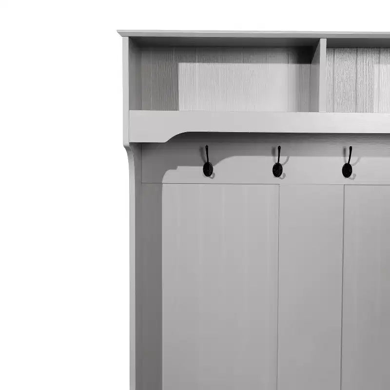 Meuble d'entrée Fraser Flash Furniture avec banc de rangement à double porte, portemanteau avec 4 crochets doubles et 2 compartiments de rangement supérieurs