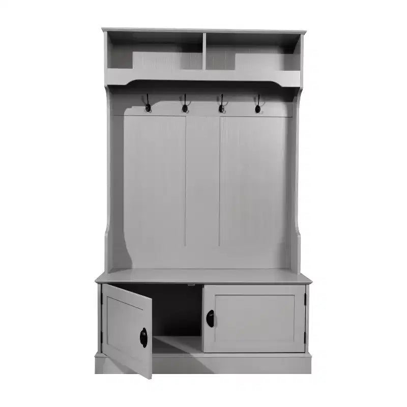 Meuble d'entrée Fraser Flash Furniture avec banc de rangement à double porte, portemanteau avec 4 crochets doubles et 2 compartiments de rangement supérieurs