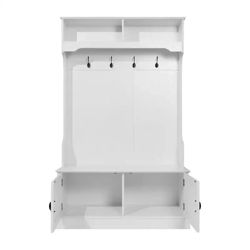 Meuble d'entrée Fraser Flash Furniture avec banc de rangement à double porte, portemanteau avec 4 crochets doubles et 2 compartiments de rangement supérieurs