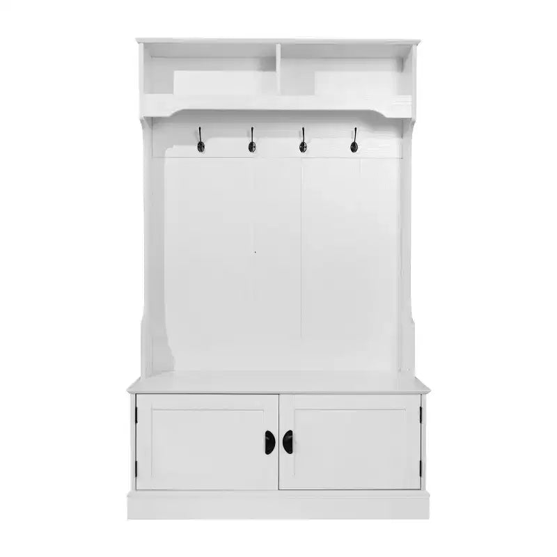 Meuble d'entrée Fraser Flash Furniture avec banc de rangement à double porte, portemanteau avec 4 crochets doubles et 2 compartiments de rangement supérieurs