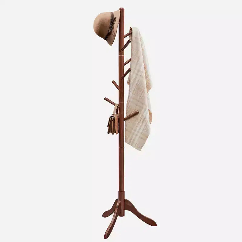 Porte-manteau sur pied en bois massif avec 8 crochets