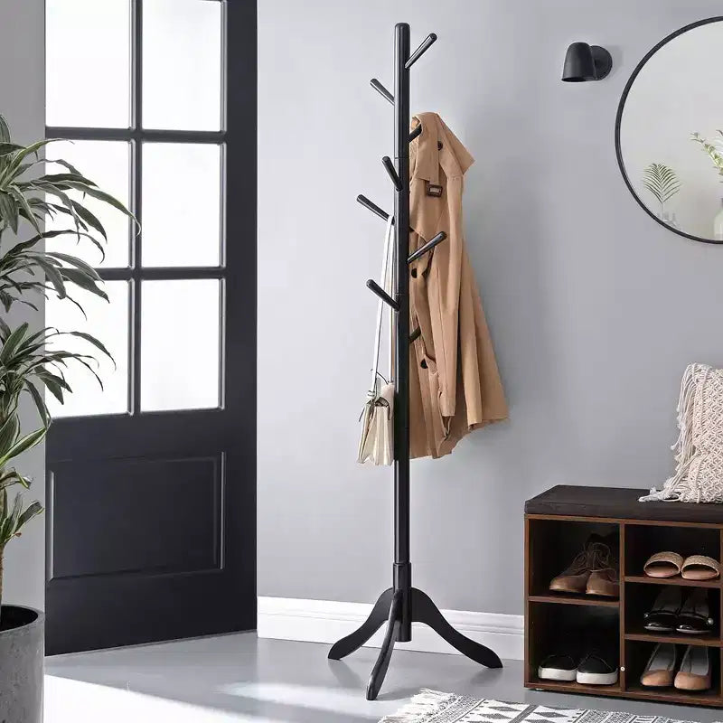VASAGLE Solid Wood Coat Rack Free Standing with 8 Hooks