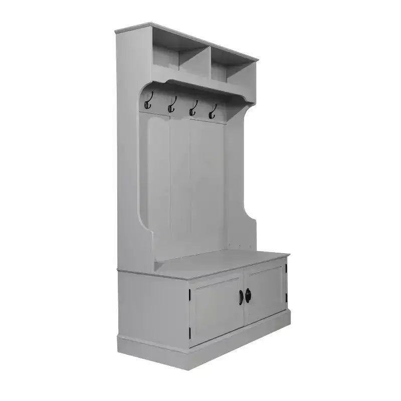 Porte-manteau d'entrée Merrick Lane avec banc, 4 doubles patères, rangement supérieur et rangement sous le banc à double porte