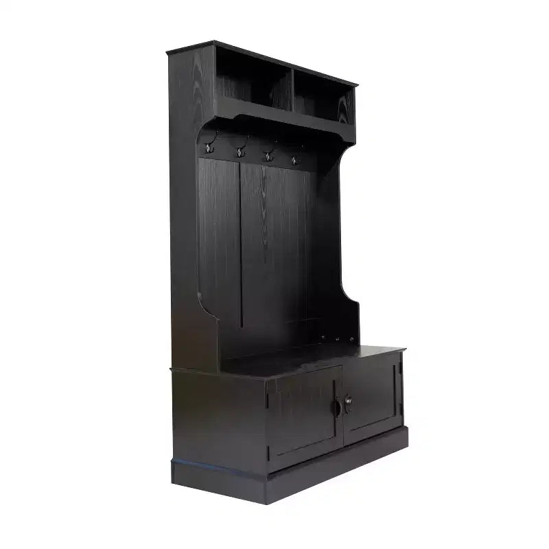 Porte-manteau d'entrée Merrick Lane avec banc, 4 doubles patères, rangement supérieur et rangement sous le banc à double porte