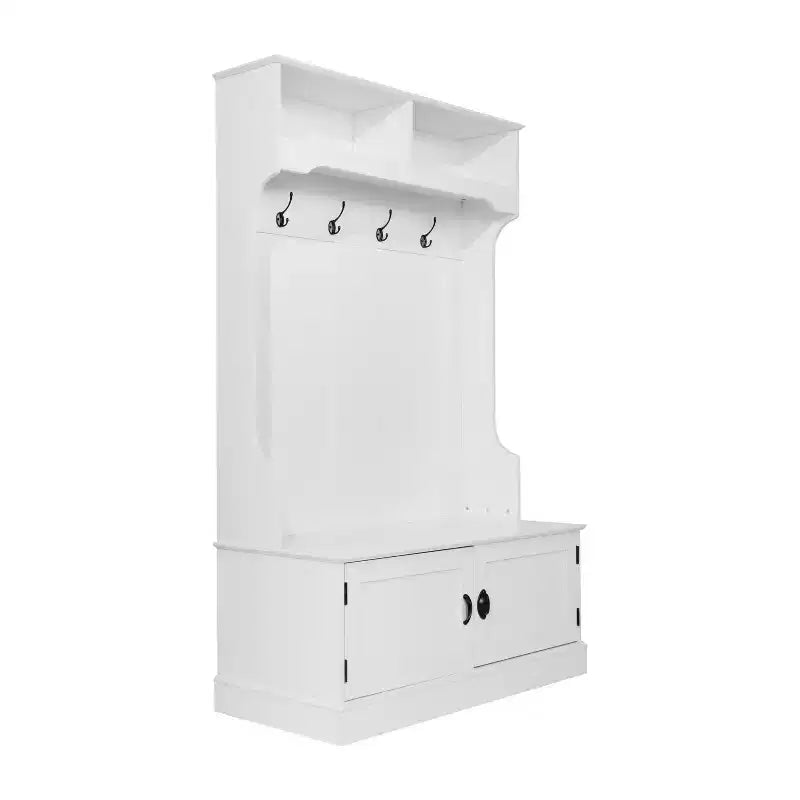 Porte-manteau d'entrée Merrick Lane avec banc, 4 doubles patères, rangement supérieur et rangement sous le banc à double porte