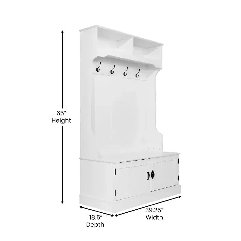 Porte-manteau d'entrée Merrick Lane avec banc, 4 doubles patères, rangement supérieur et rangement sous le banc à double porte