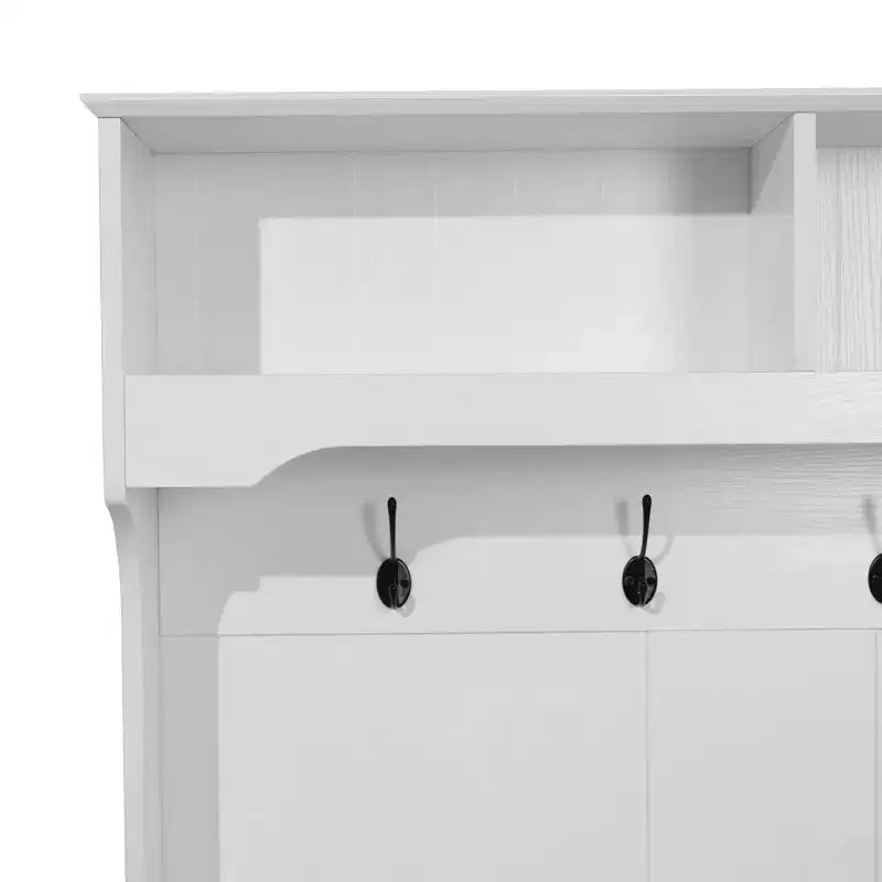 Porte-manteau d'entrée Merrick Lane avec banc, 4 doubles patères, rangement supérieur et rangement sous le banc à double porte