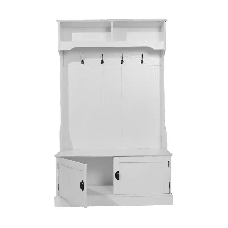 Porte-manteau d'entrée Merrick Lane avec banc, 4 doubles patères, rangement supérieur et rangement sous le banc à double porte